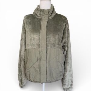 Discovery Olive Teddy Jacket with Quilted Lower Panels Small NWT